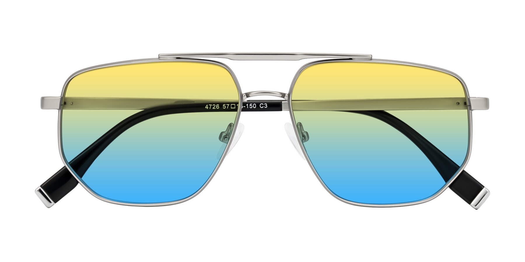 Folded Front of Kailani in Silver/Matte Silver with Yellow / Blue Gradient Lenses