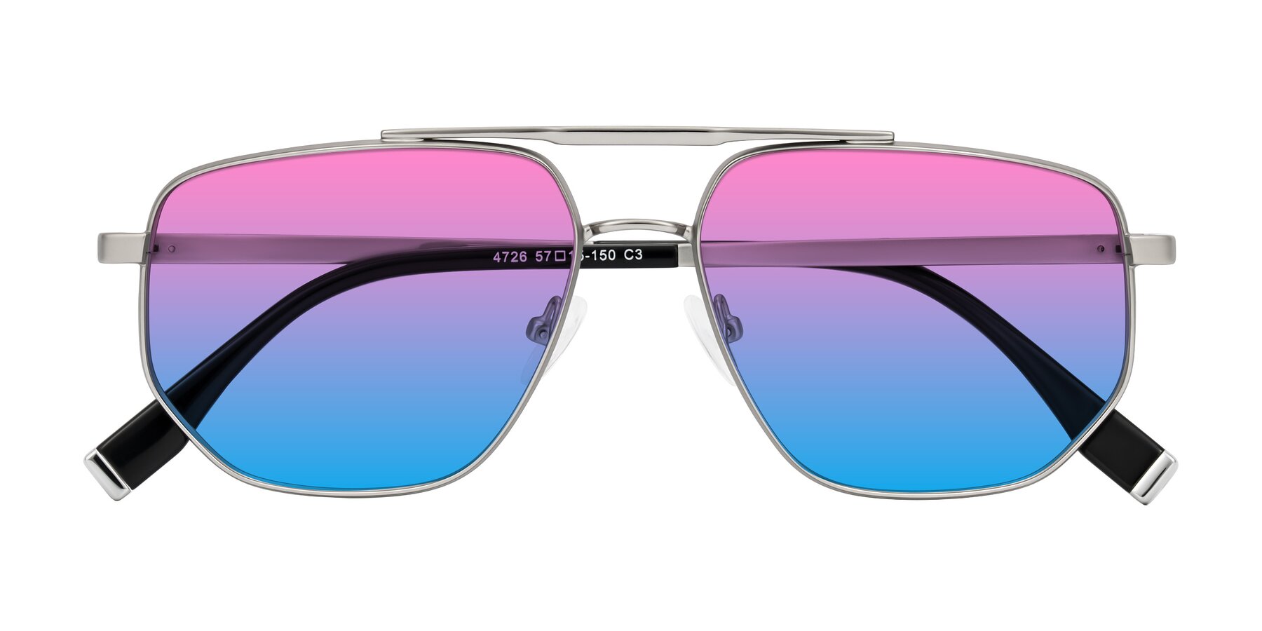 Folded Front of Kailani in Silver/Matte Silver with Pink / Blue Gradient Lenses