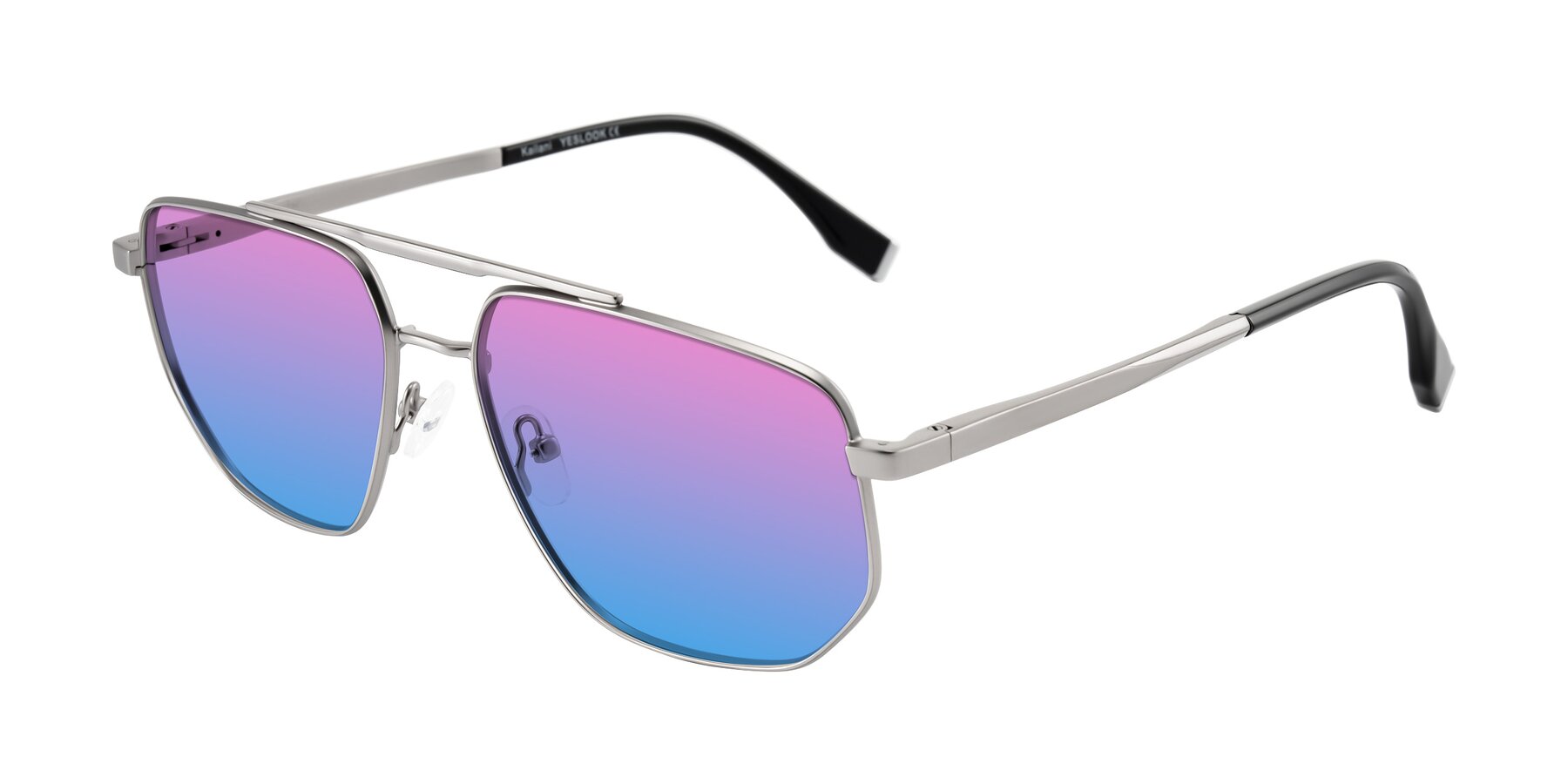Angle of Kailani in Silver/Matte Silver with Pink / Blue Gradient Lenses