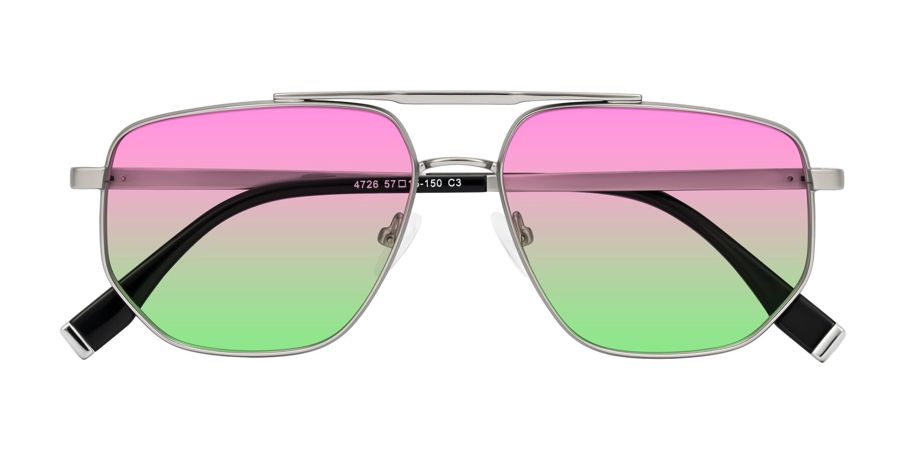Folded Front of Kailani in Silver/Matte Silver with Pink / Green Gradient Lenses