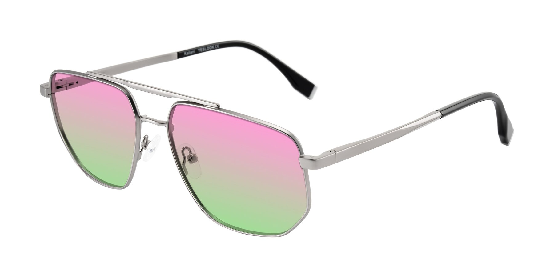 Angle of Kailani in Silver/Matte Silver with Pink / Green Gradient Lenses