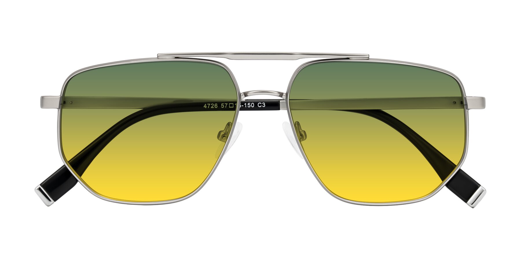 Folded Front of Kailani in Silver/Matte Silver with Green / Yellow Gradient Lenses