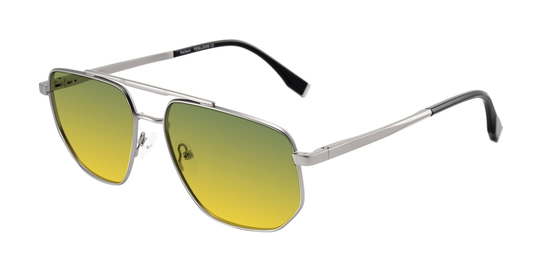 Angle of Kailani in Silver/Matte Silver with Green / Yellow Gradient Lenses