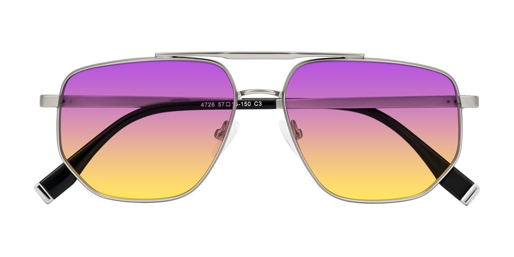 Folded Front of Kailani in Silver/Matte Silver with Purple / Yellow Gradient Lenses