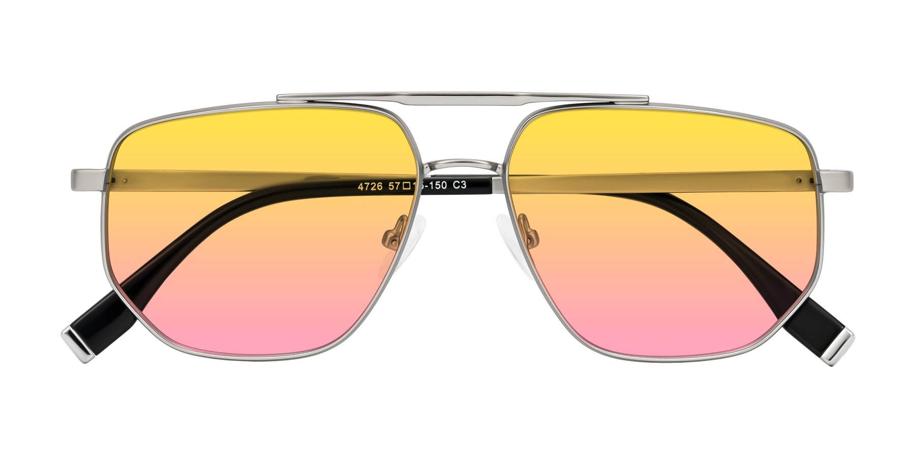 Folded Front of Kailani in Silver/Matte Silver with Yellow / Pink Gradient Lenses