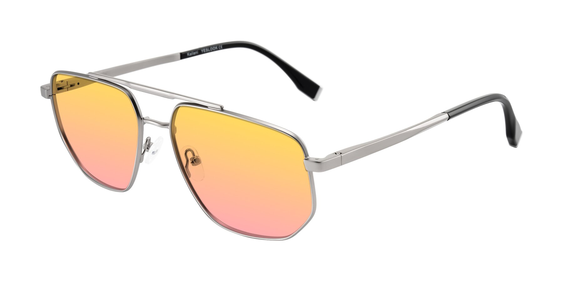 Angle of Kailani in Silver/Matte Silver with Yellow / Pink Gradient Lenses