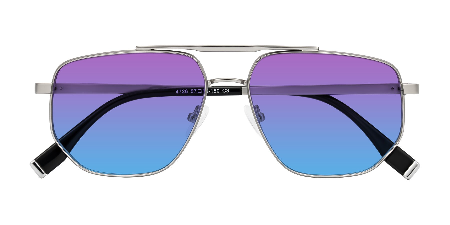 Folded Front of Kailani in Silver/Matte Silver with Purple / Blue Gradient Lenses