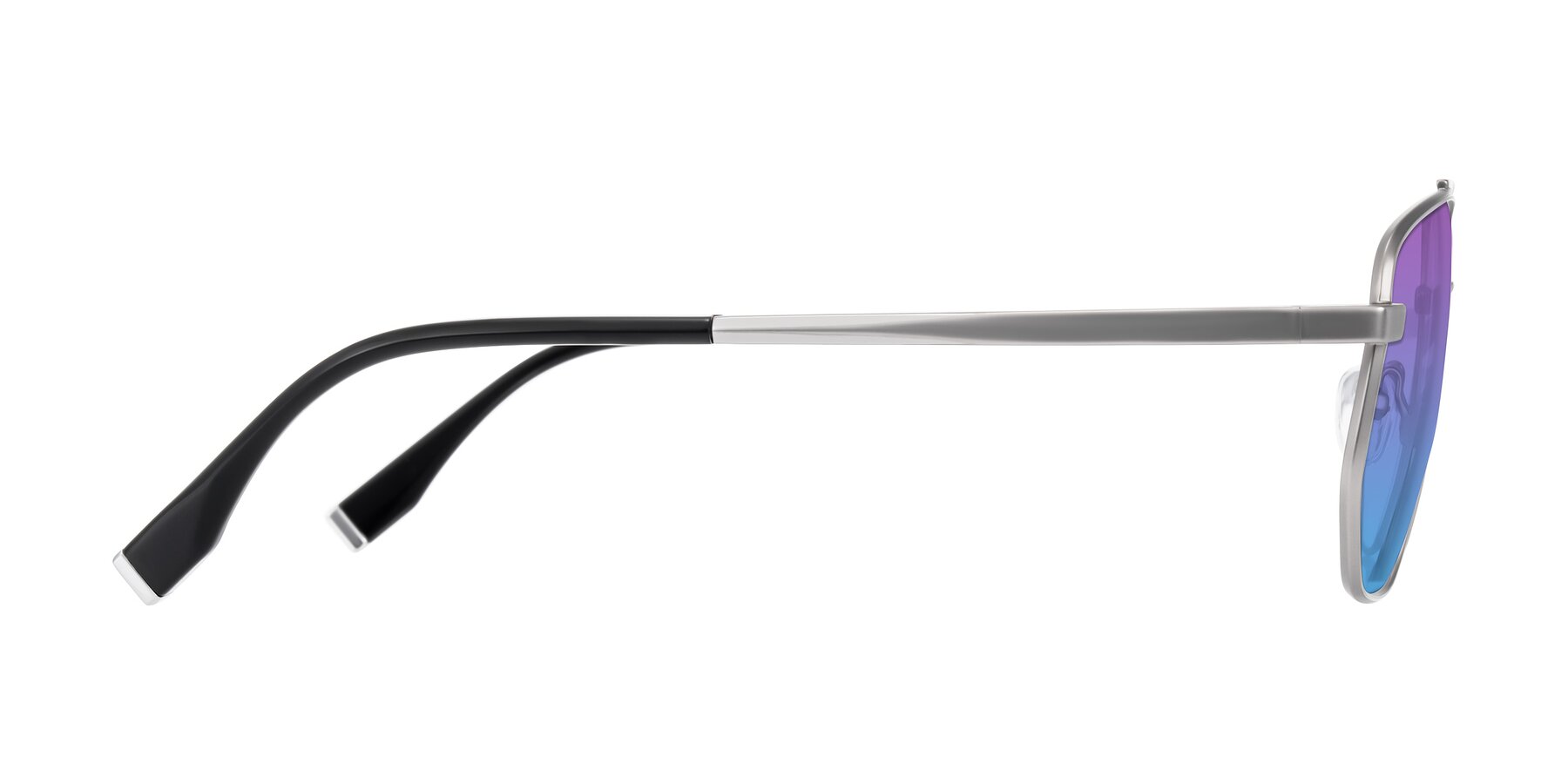 Side of Kailani in Silver/Matte Silver with Purple / Blue Gradient Lenses