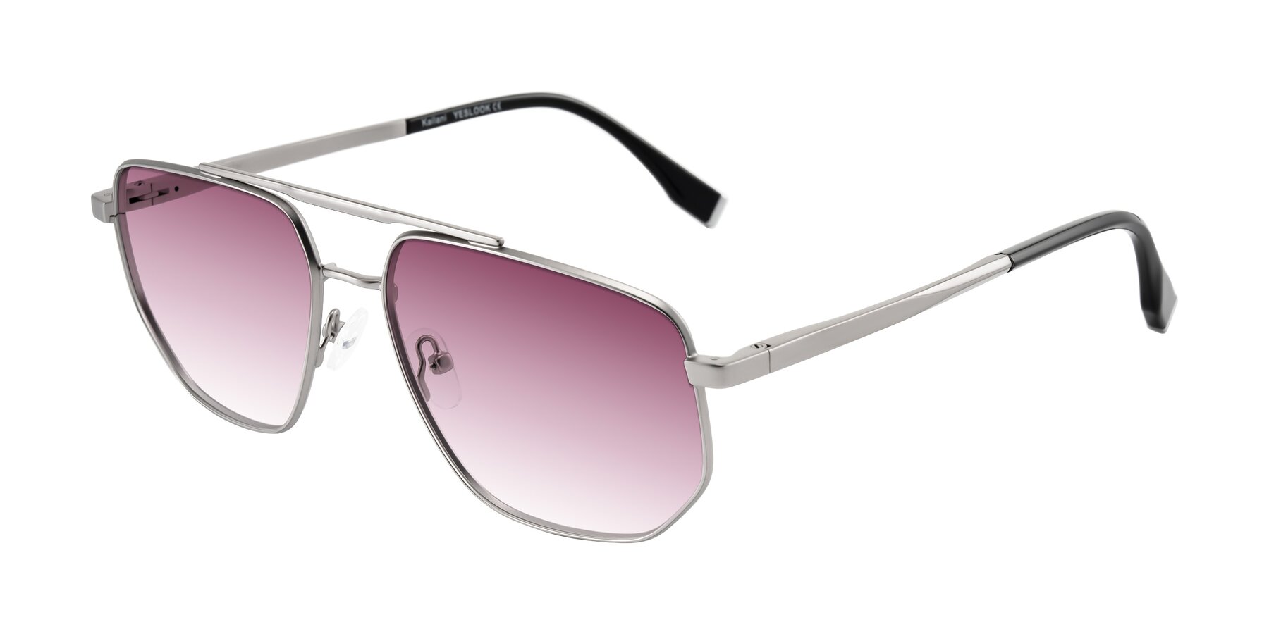 Angle of Kailani in Silver/Matte Silver with Wine Gradient Lenses