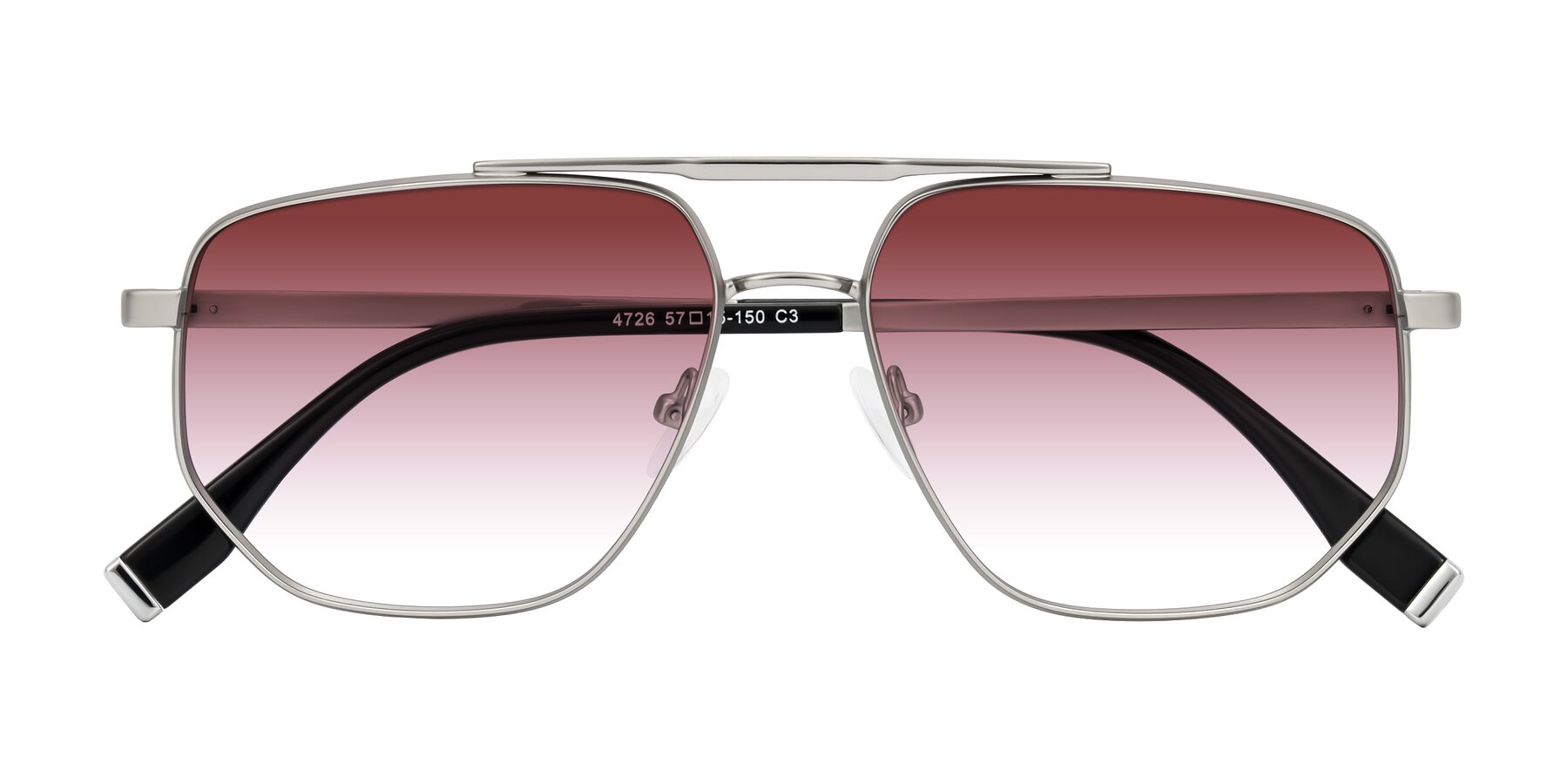 Folded Front of Kailani in Silver/Matte Silver with Garnet Gradient Lenses