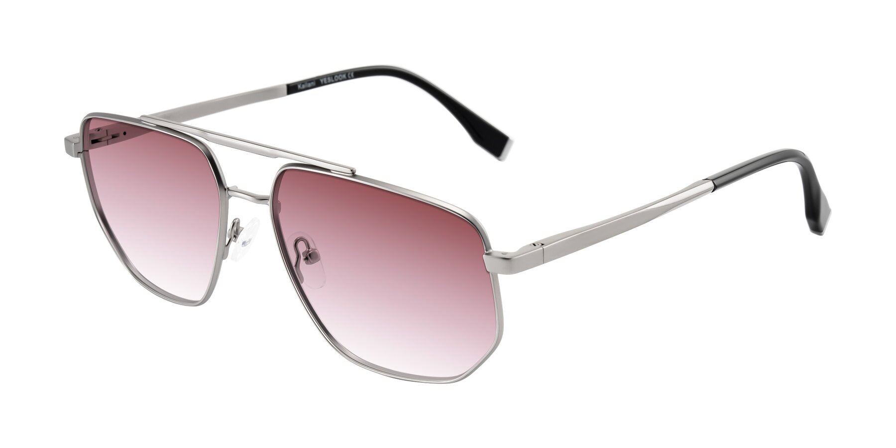 Angle of Kailani in Silver/Matte Silver with Garnet Gradient Lenses