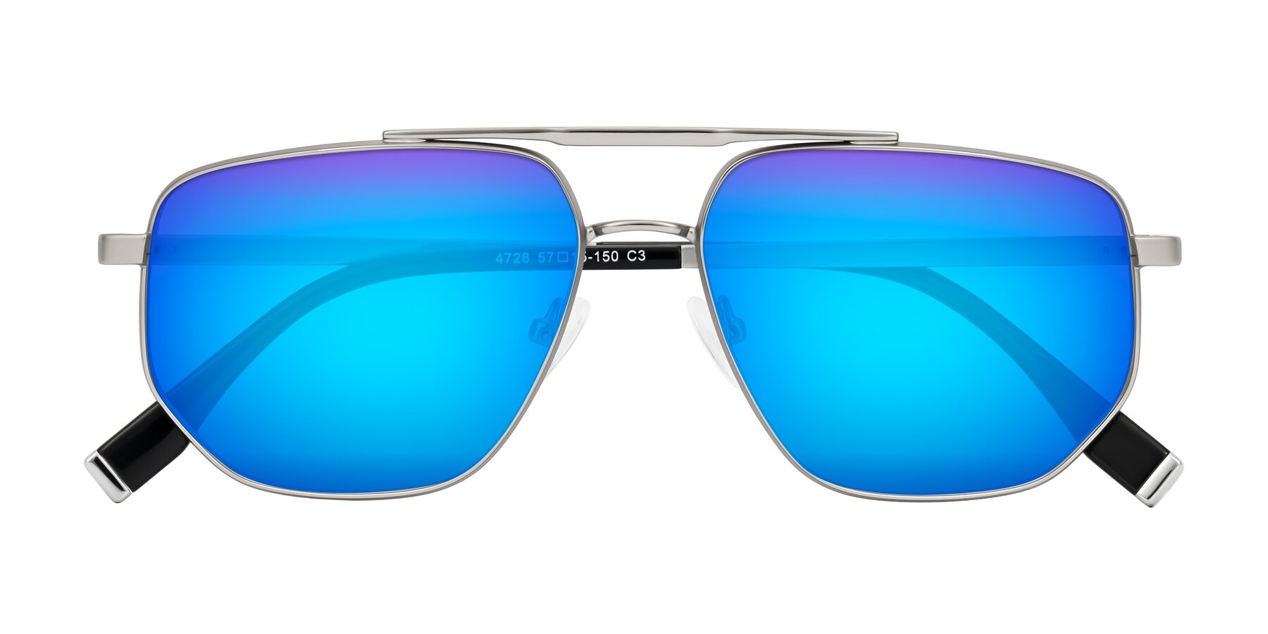 Folded Front of Kailani in Silver/Matte Silver with Blue Mirrored Lenses