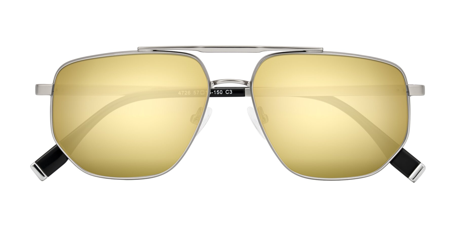 Folded Front of Kailani in Silver/Matte Silver with Gold Mirrored Lenses
