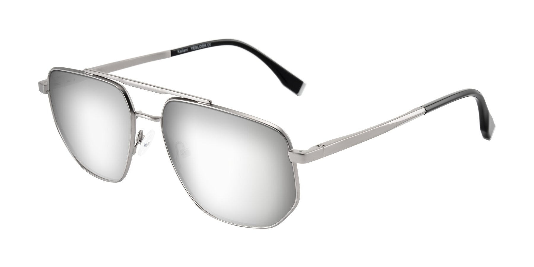 Angle of Kailani in Silver/Matte Silver with Silver Mirrored Lenses