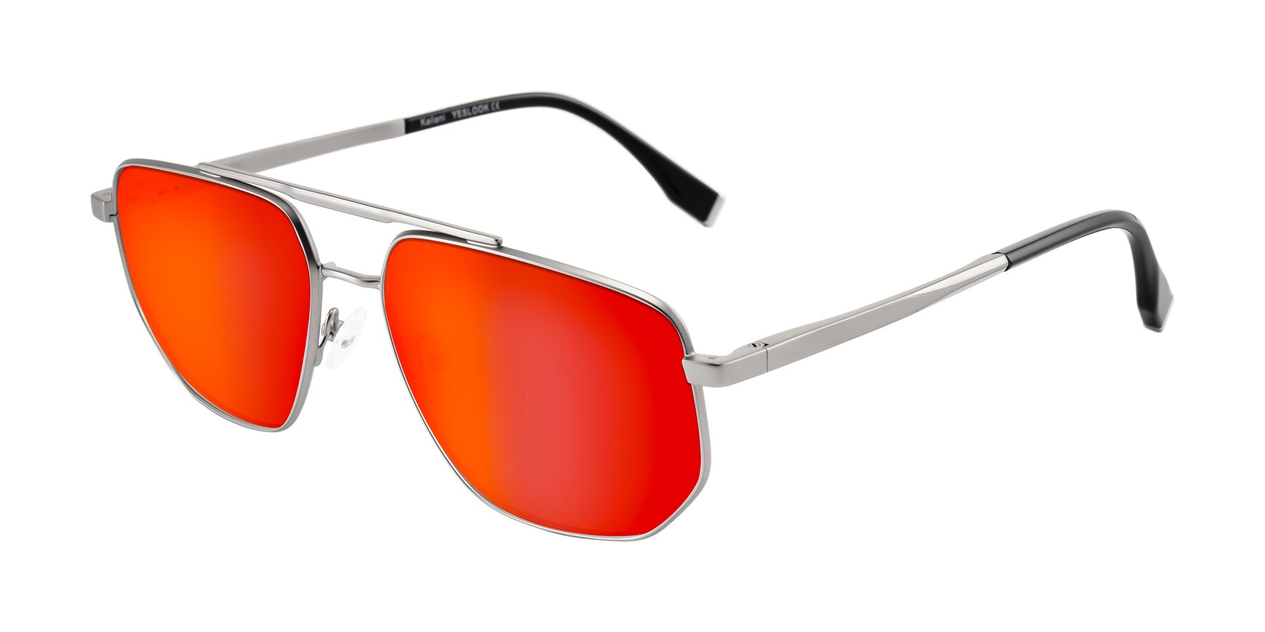 Angle of Kailani in Silver/Matte Silver with Red Gold Mirrored Lenses