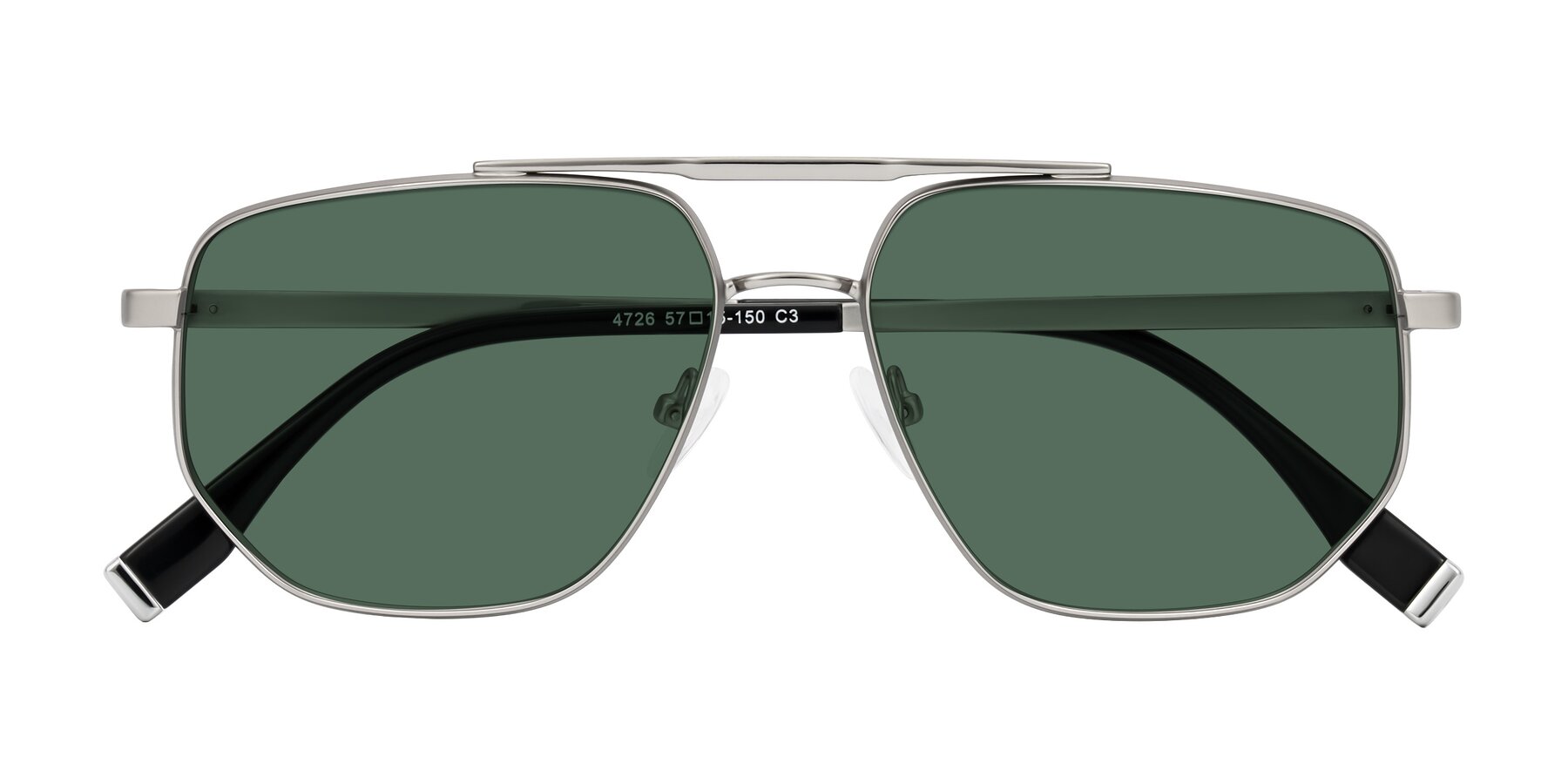 Folded Front of Kailani in Silver/Matte Silver with Green Polarized Lenses