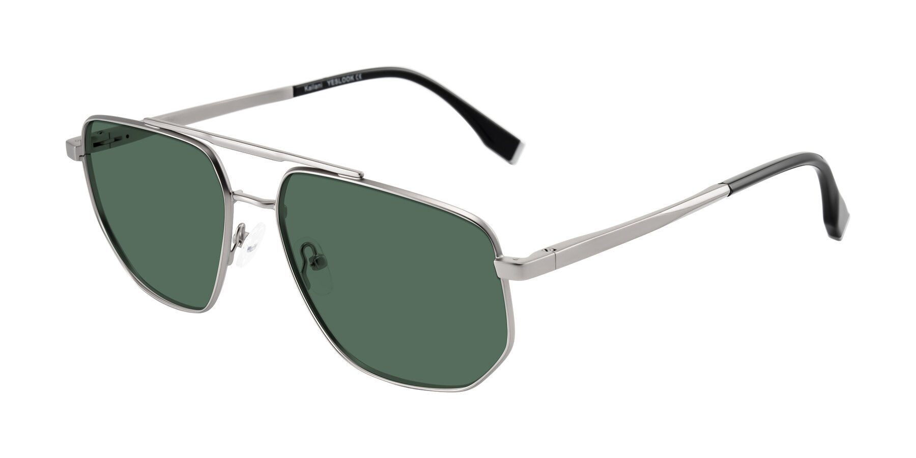 Angle of Kailani in Silver/Matte Silver with Green Polarized Lenses