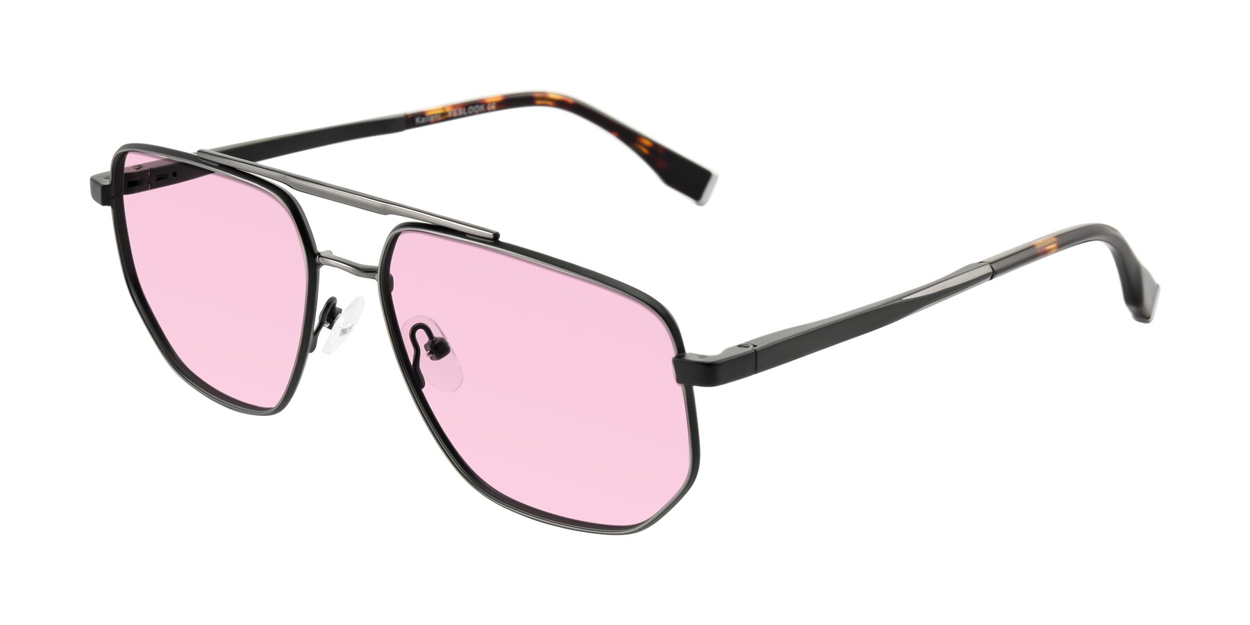 Angle of Kailani in Gunmetal/Matte Dark Green with Light Pink Tinted Lenses