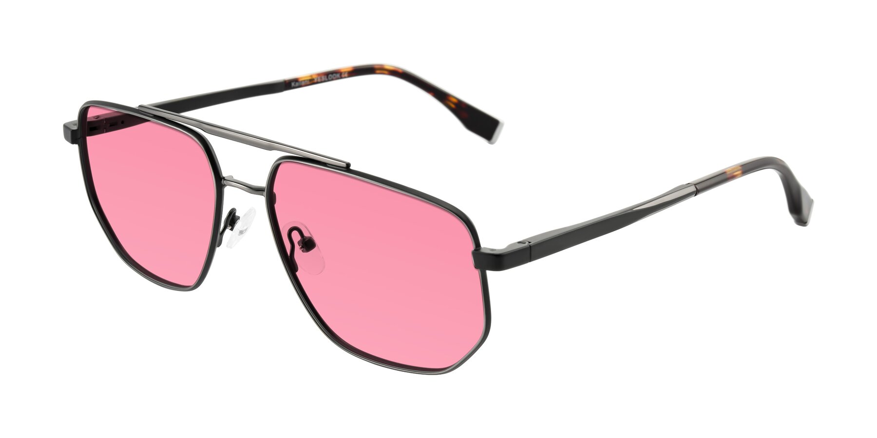 Angle of Kailani in Gunmetal/Matte Dark Green with Pink Tinted Lenses