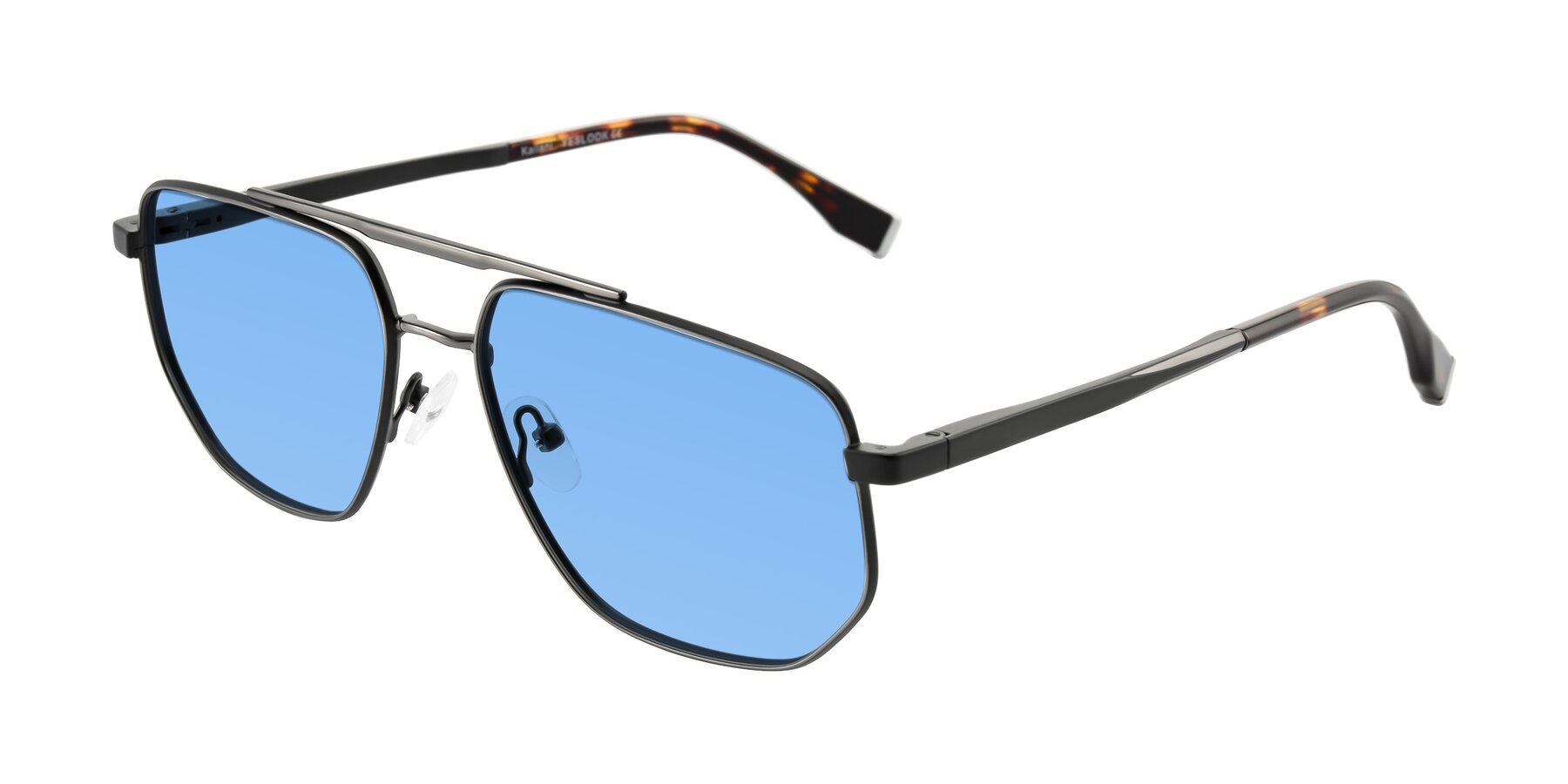 Angle of Kailani in Gunmetal/Matte Dark Green with Medium Blue Tinted Lenses