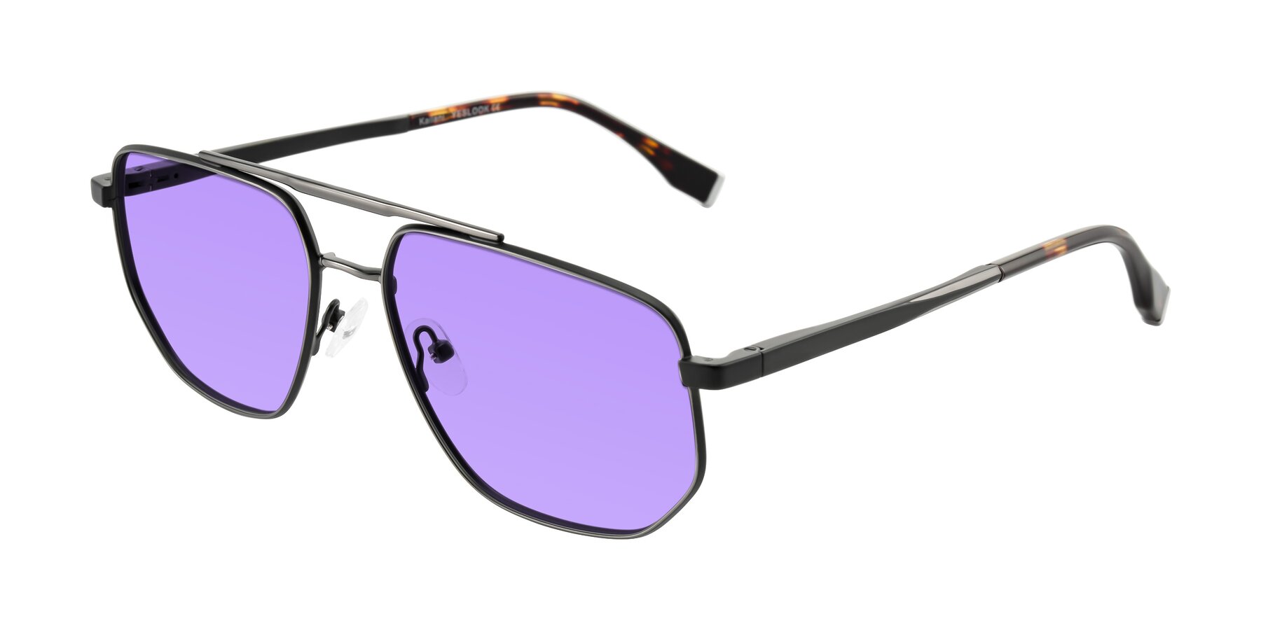 Angle of Kailani in Gunmetal/Matte Dark Green with Medium Purple Tinted Lenses