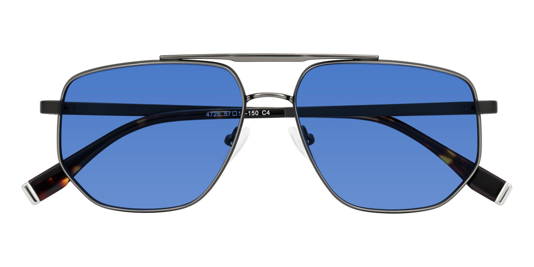 Folded Front of Kailani in Gunmetal/Matte Dark Green with Blue Tinted Lenses