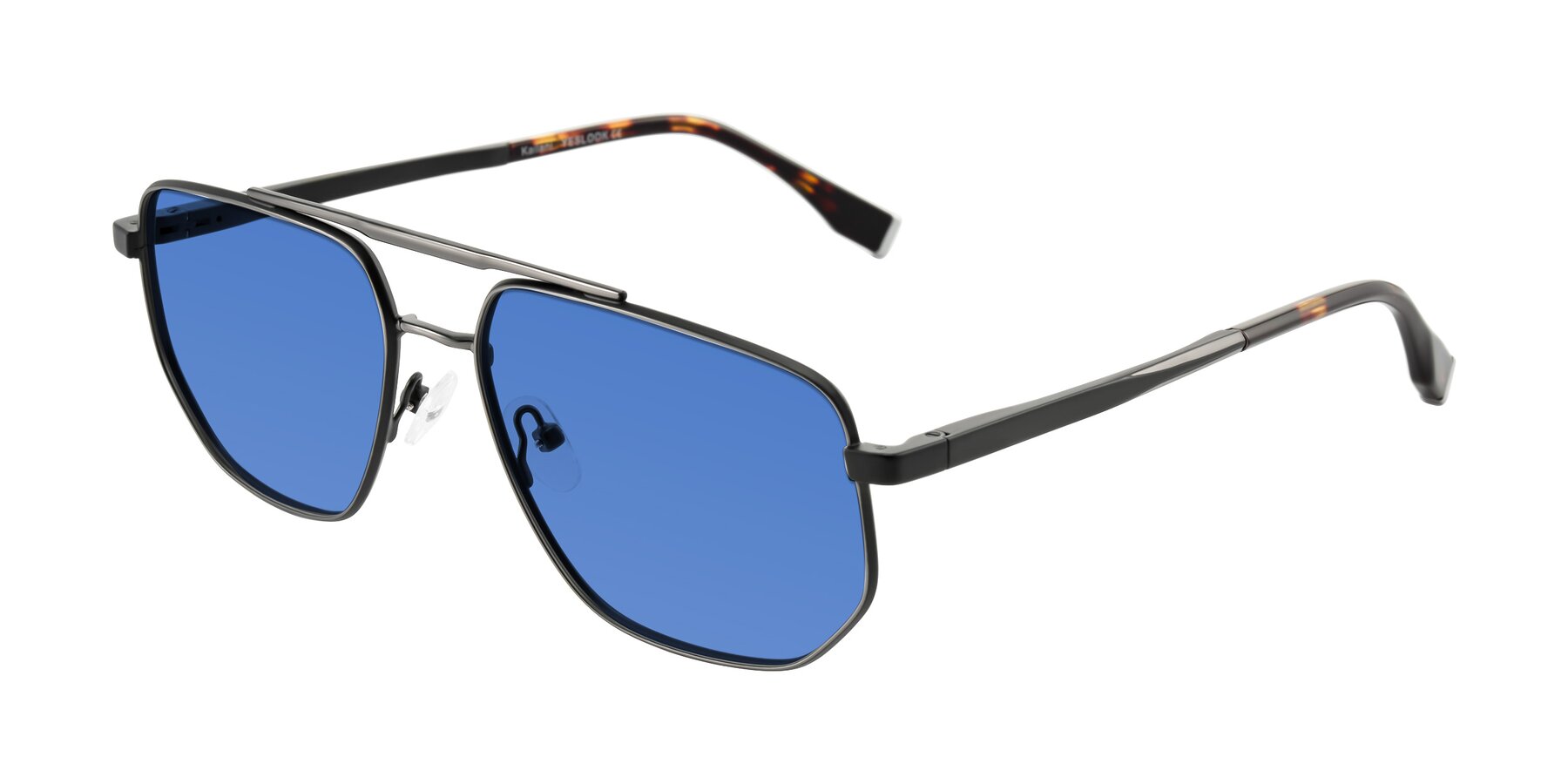 Angle of Kailani in Gunmetal/Matte Dark Green with Blue Tinted Lenses