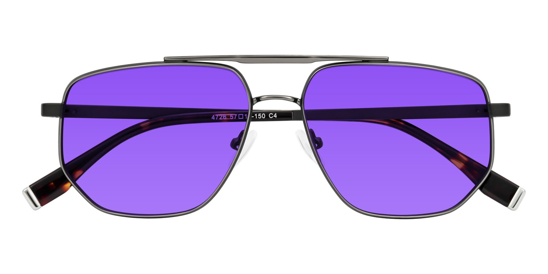 Folded Front of Kailani in Gunmetal/Matte Dark Green with Purple Tinted Lenses