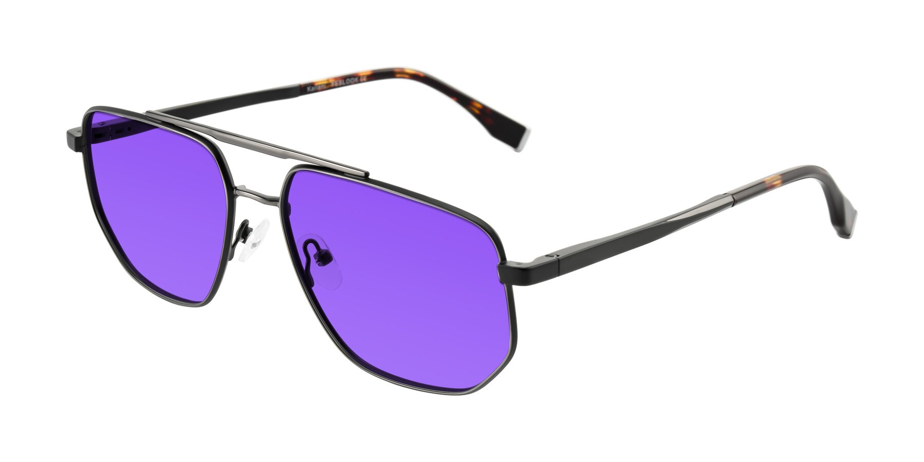 Angle of Kailani in Gunmetal/Matte Dark Green with Purple Tinted Lenses