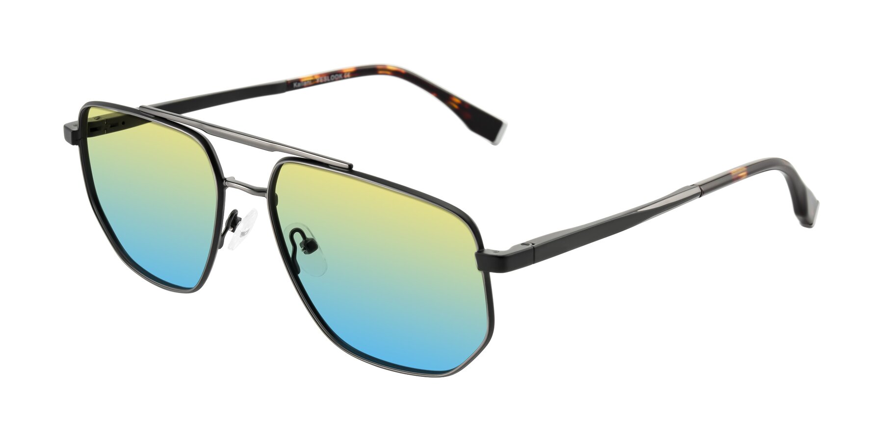 Angle of Kailani in Gunmetal/Matte Dark Green with Yellow / Blue Gradient Lenses