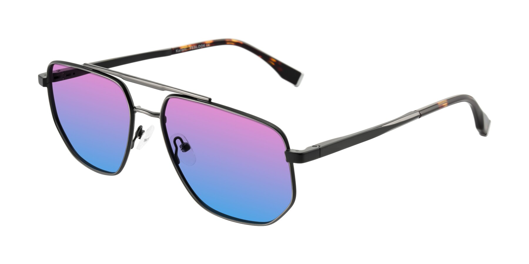 Angle of Kailani in Gunmetal/Matte Dark Green with Pink / Blue Gradient Lenses