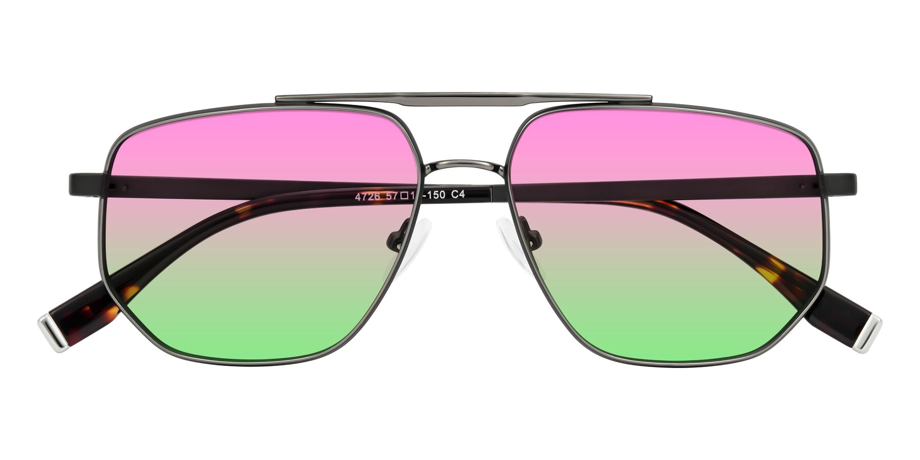 Folded Front of Kailani in Gunmetal/Matte Dark Green with Pink / Green Gradient Lenses