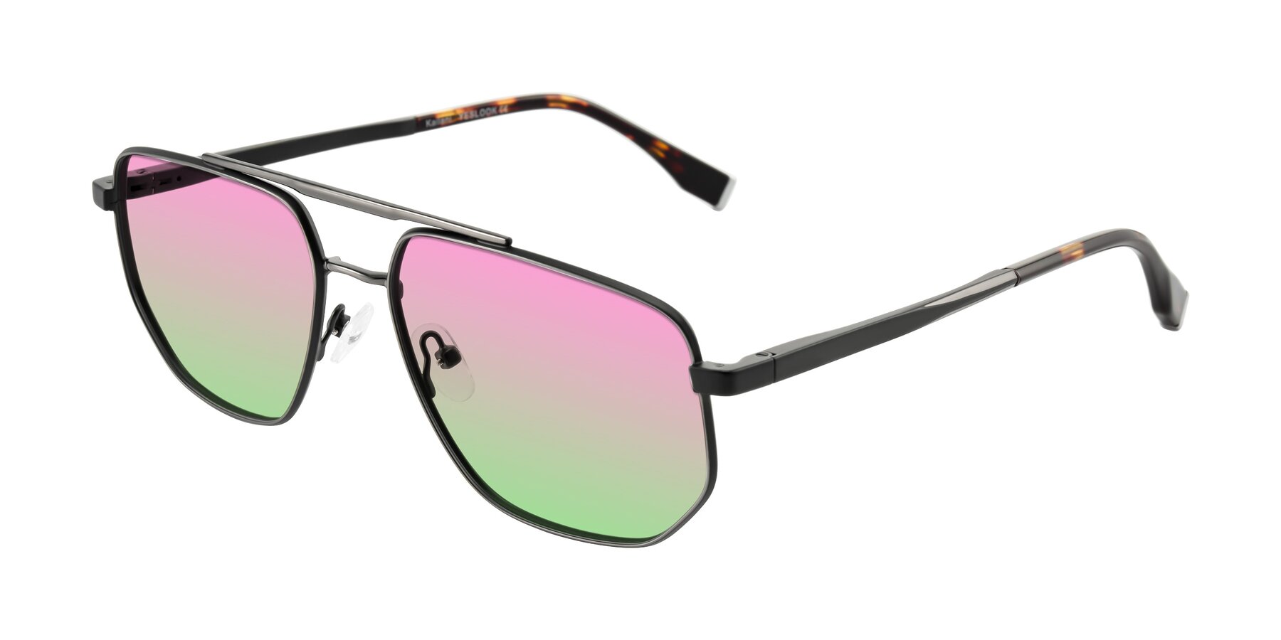 Angle of Kailani in Gunmetal/Matte Dark Green with Pink / Green Gradient Lenses