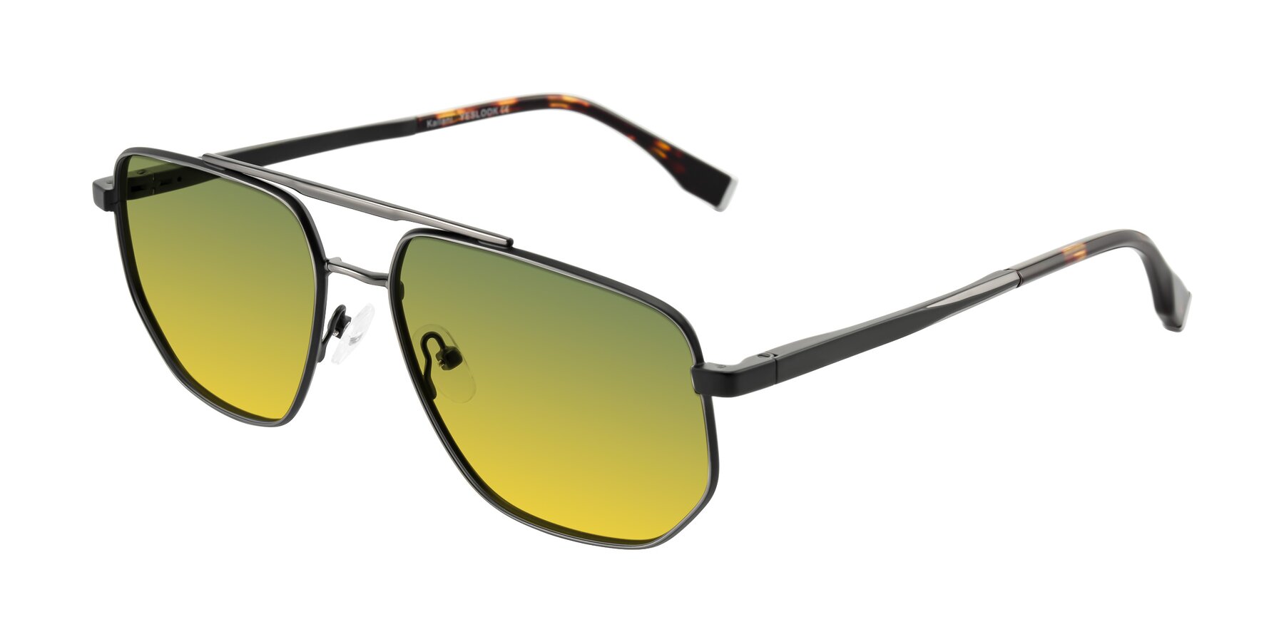 Angle of Kailani in Gunmetal/Matte Dark Green with Green / Yellow Gradient Lenses