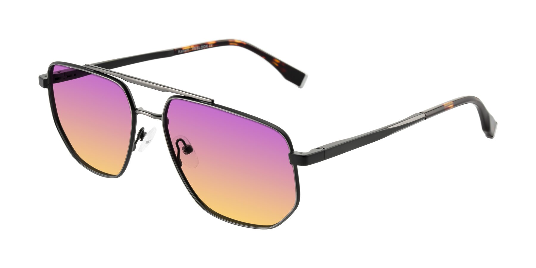 Angle of Kailani in Gunmetal/Matte Dark Green with Purple / Yellow Gradient Lenses