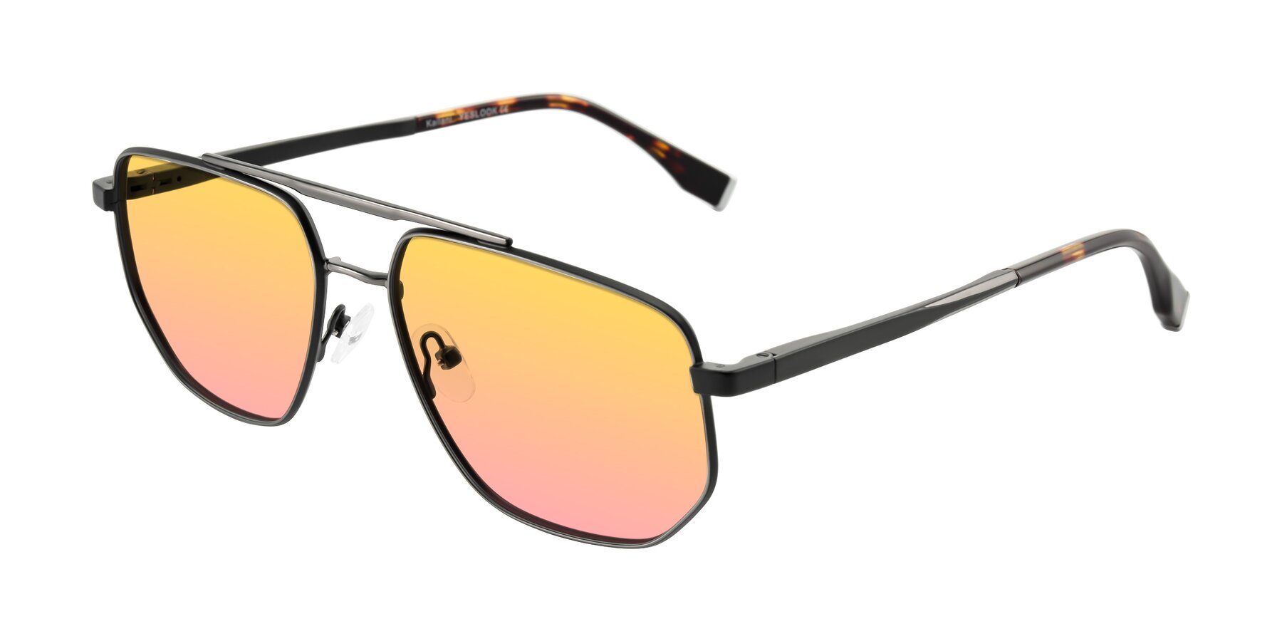 Angle of Kailani in Gunmetal/Matte Dark Green with Yellow / Pink Gradient Lenses