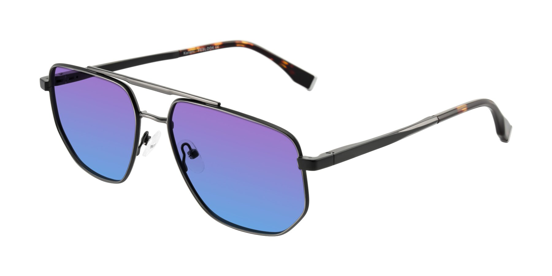 Angle of Kailani in Gunmetal/Matte Dark Green with Purple / Blue Gradient Lenses