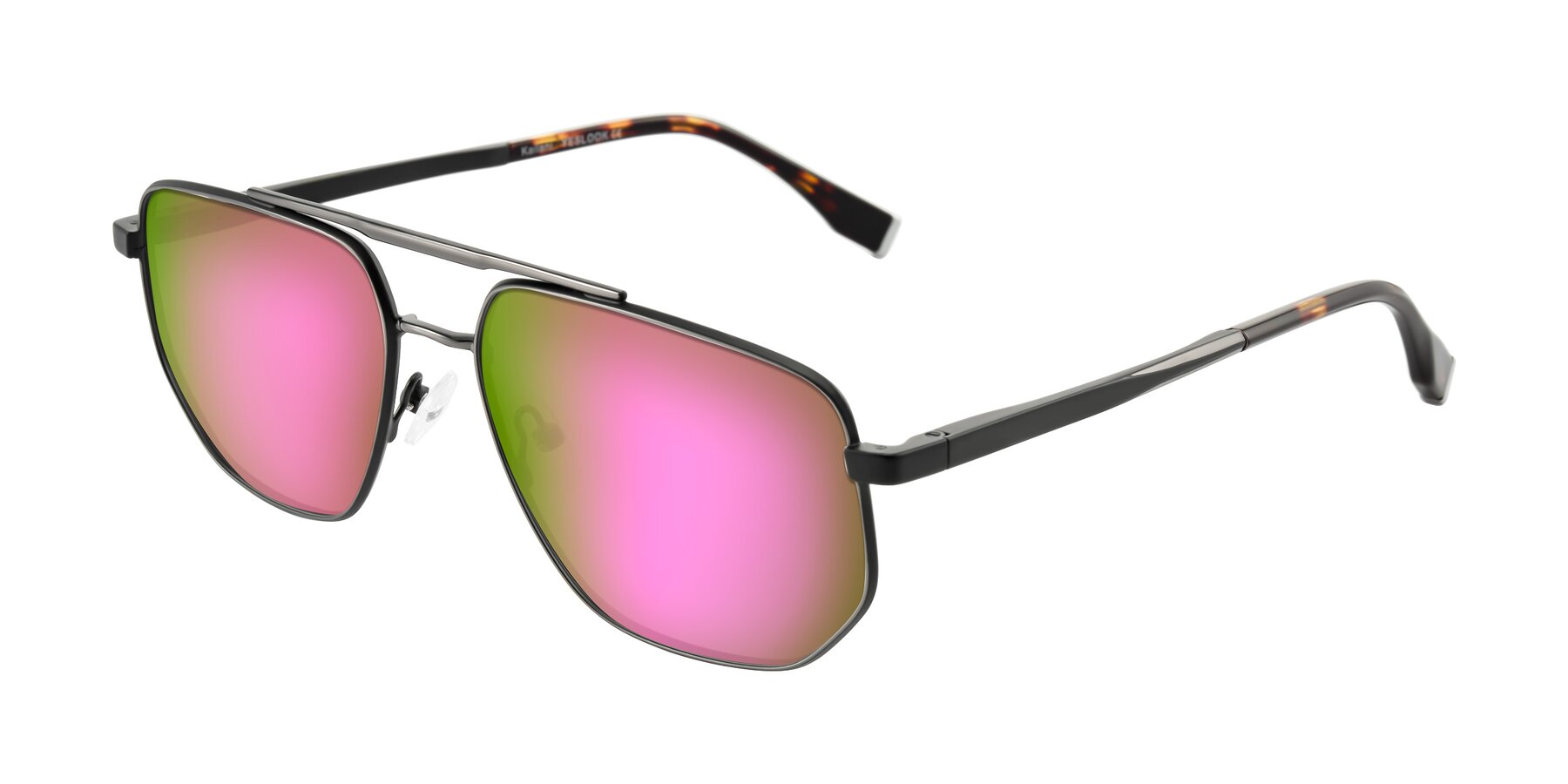 Angle of Kailani in Gunmetal/Matte Dark Green with Pink Mirrored Lenses