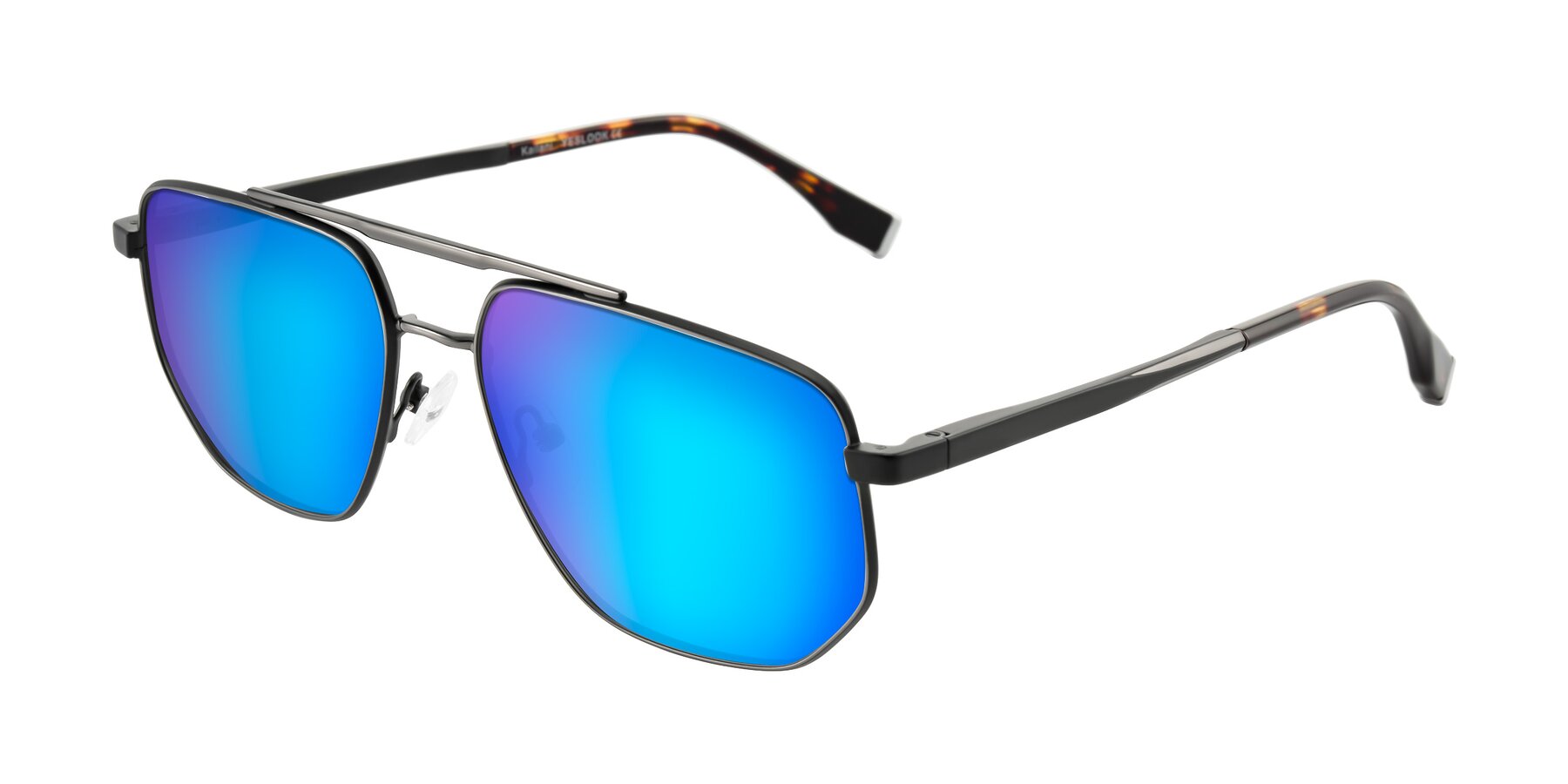 Angle of Kailani in Gunmetal/Matte Dark Green with Blue Mirrored Lenses