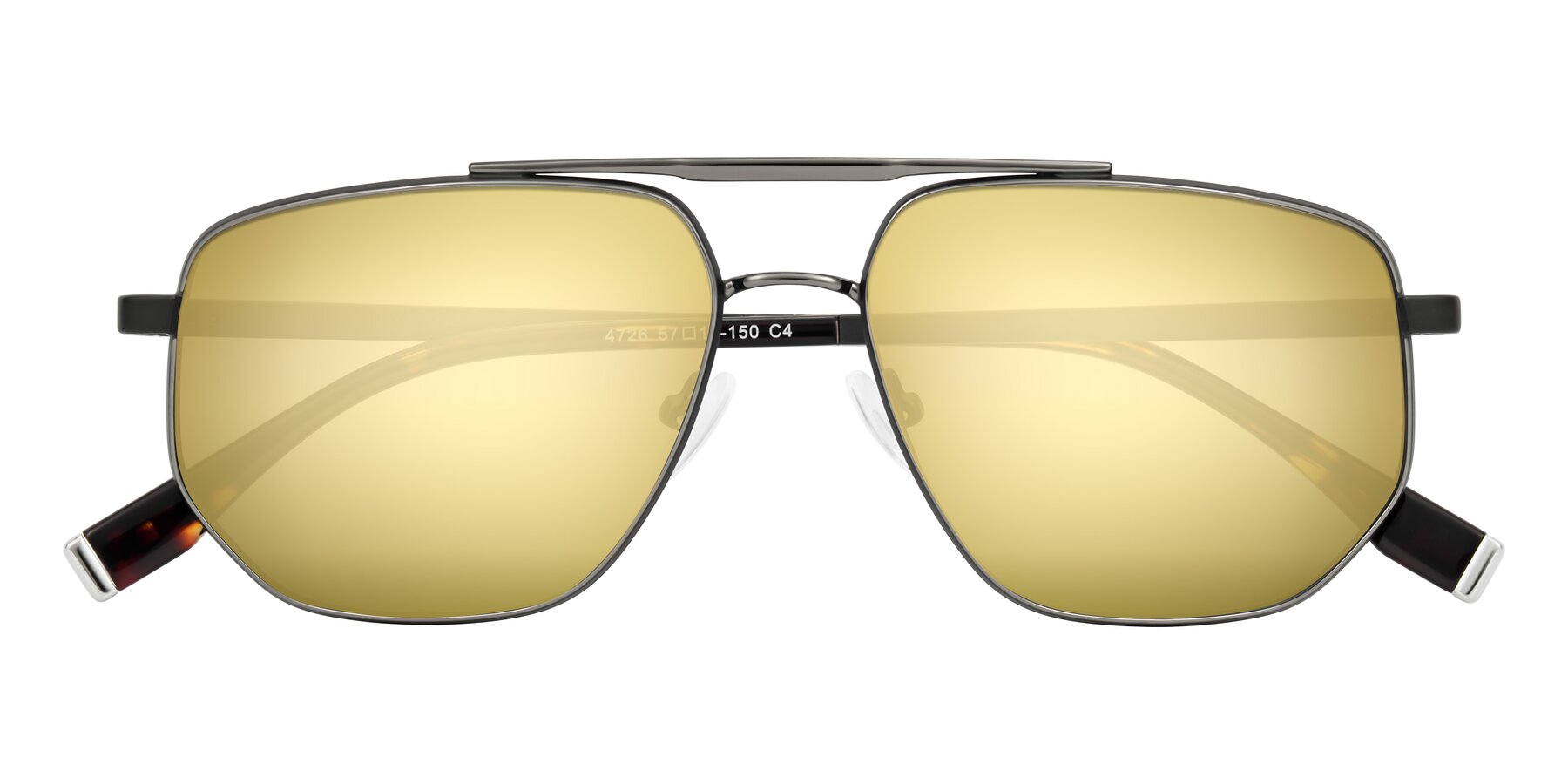 Folded Front of Kailani in Gunmetal/Matte Dark Green with Gold Mirrored Lenses