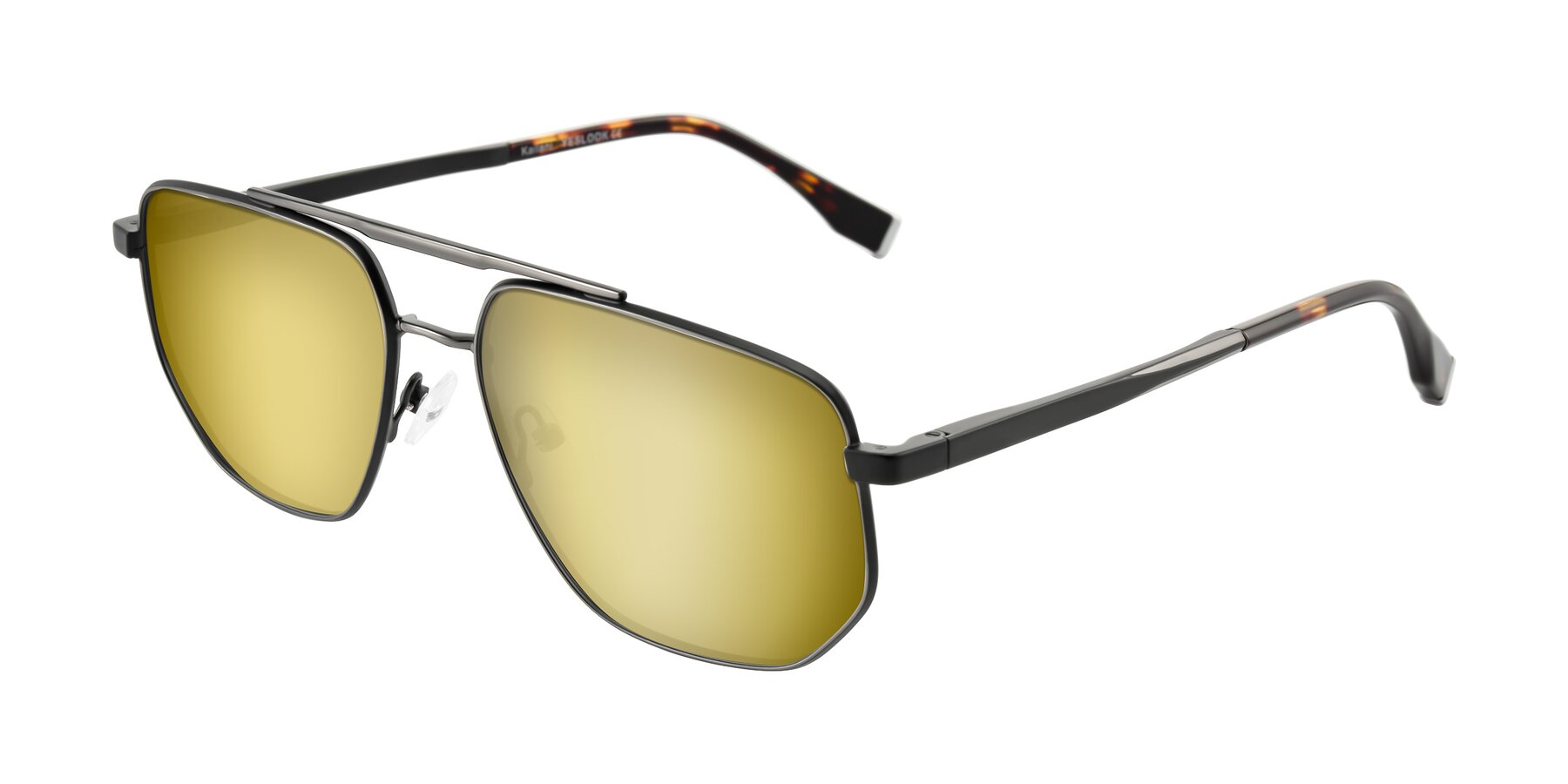 Angle of Kailani in Gunmetal/Matte Dark Green with Gold Mirrored Lenses