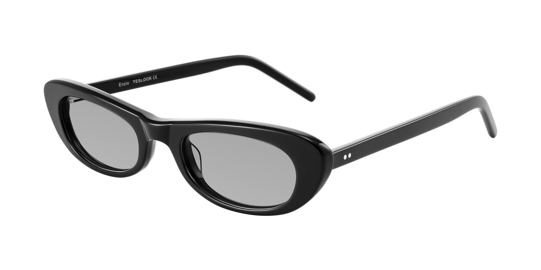Angle of Enzio in Black with Light Gray Tinted Lenses
