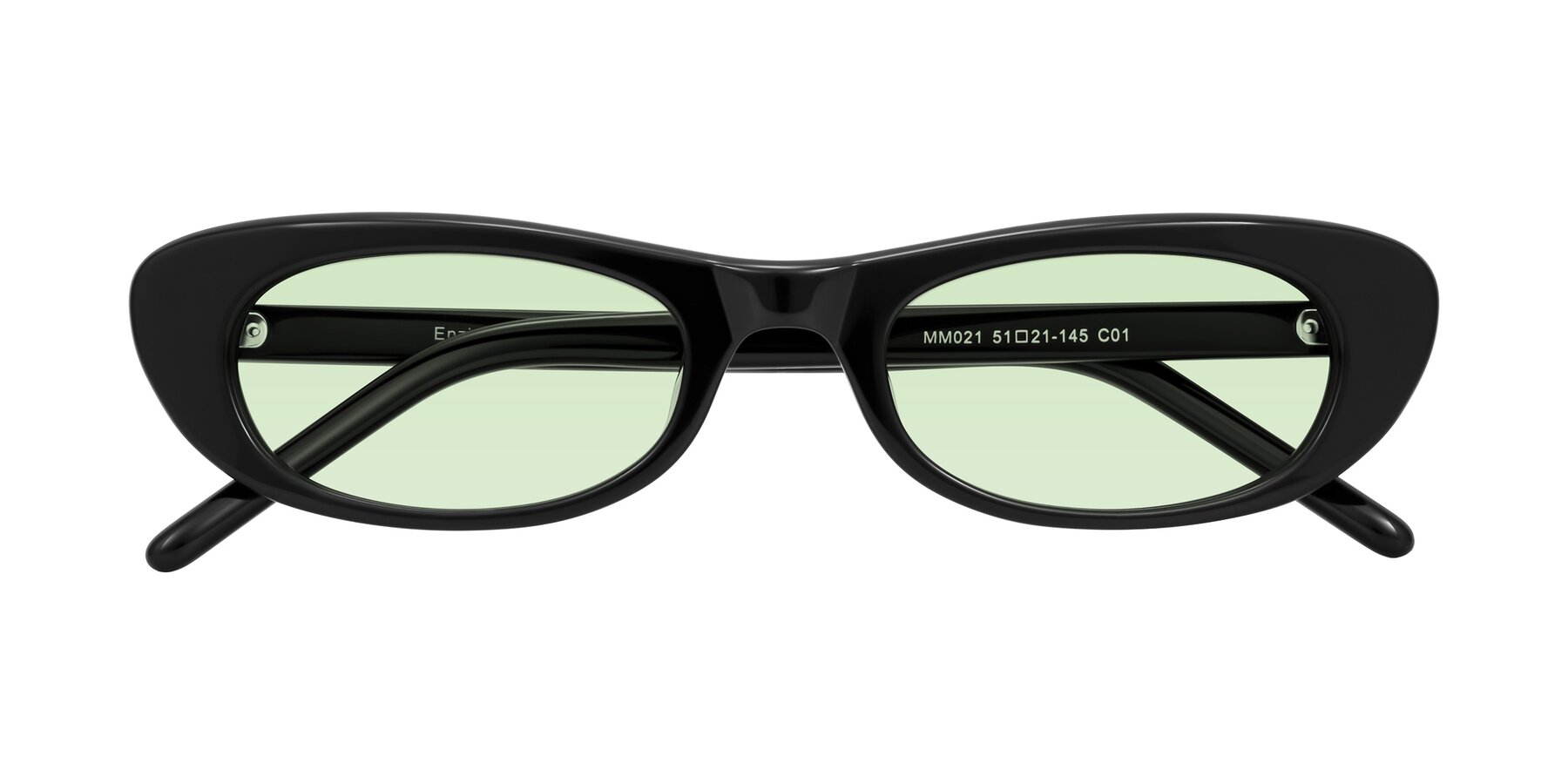 Folded Front of Enzio in Black with Light Green Tinted Lenses