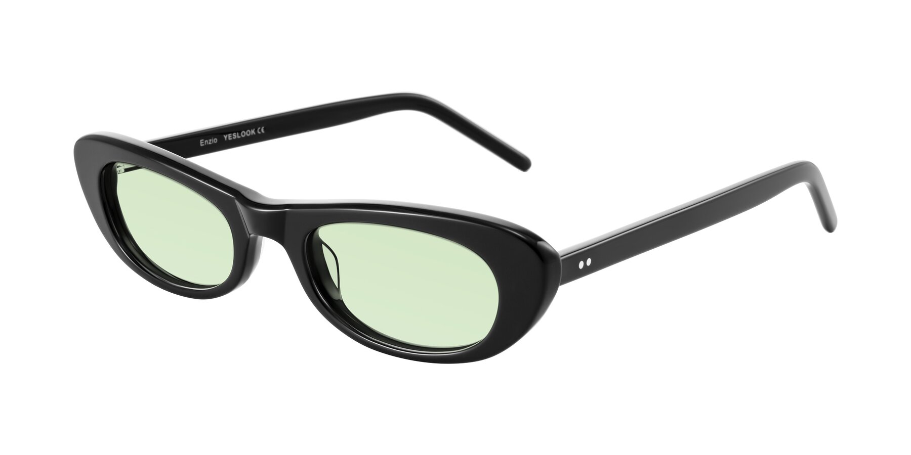Angle of Enzio in Black with Light Green Tinted Lenses