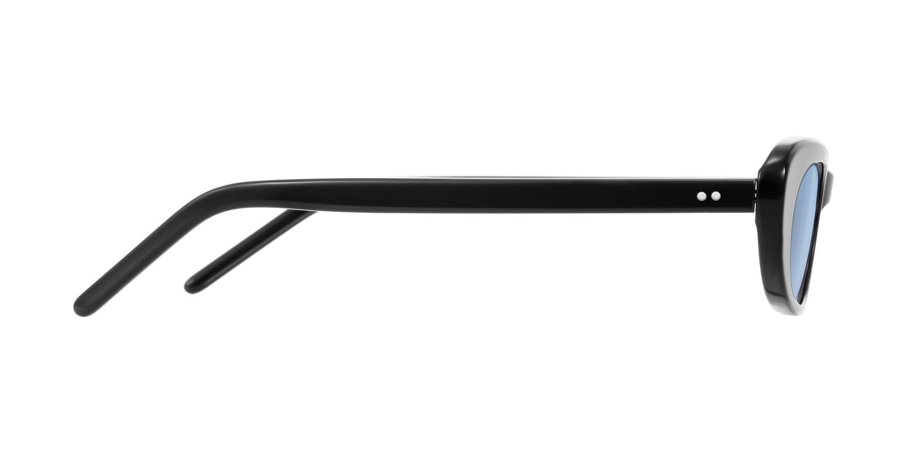 Side of Enzio in Black with Light Blue Tinted Lenses