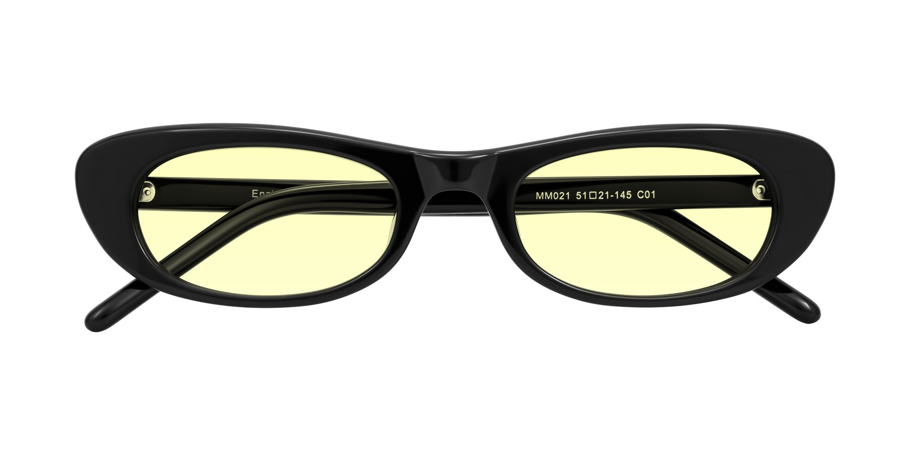 Folded Front of Enzio in Black with Light Yellow Tinted Lenses