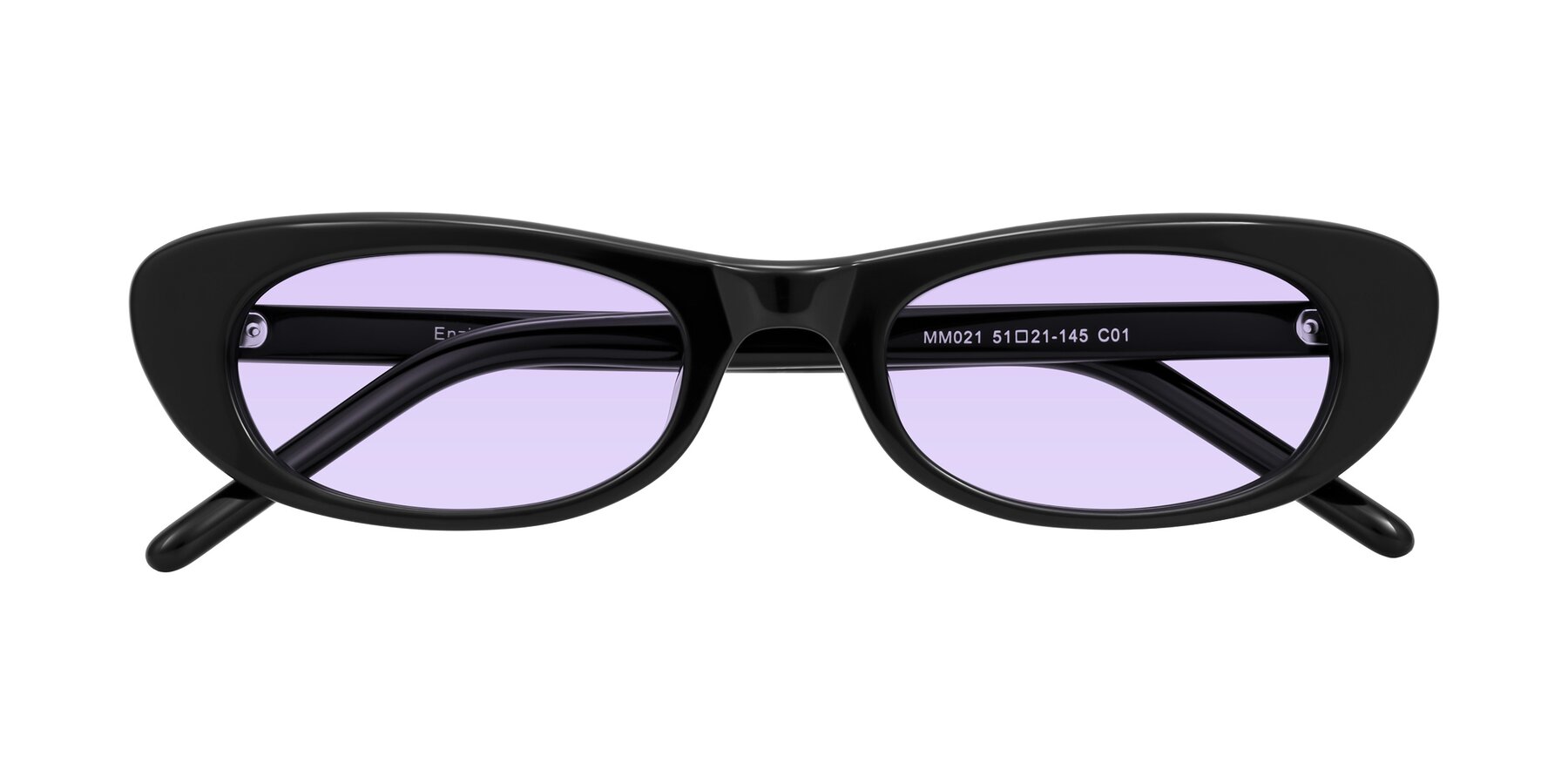 Folded Front of Enzio in Black with Light Purple Tinted Lenses