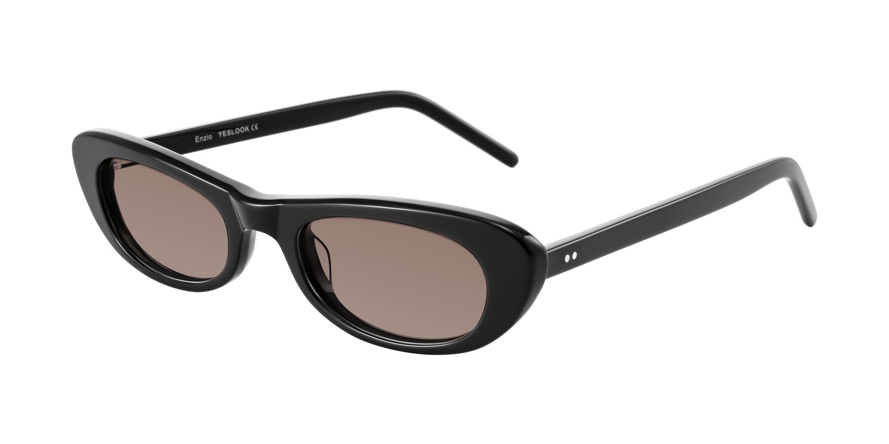 Angle of Enzio in Black with Medium Brown Tinted Lenses