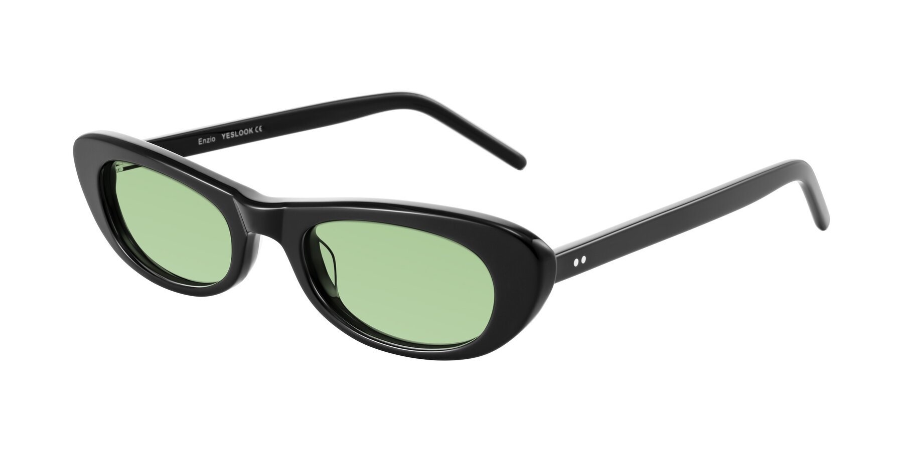 Angle of Enzio in Black with Medium Green Tinted Lenses
