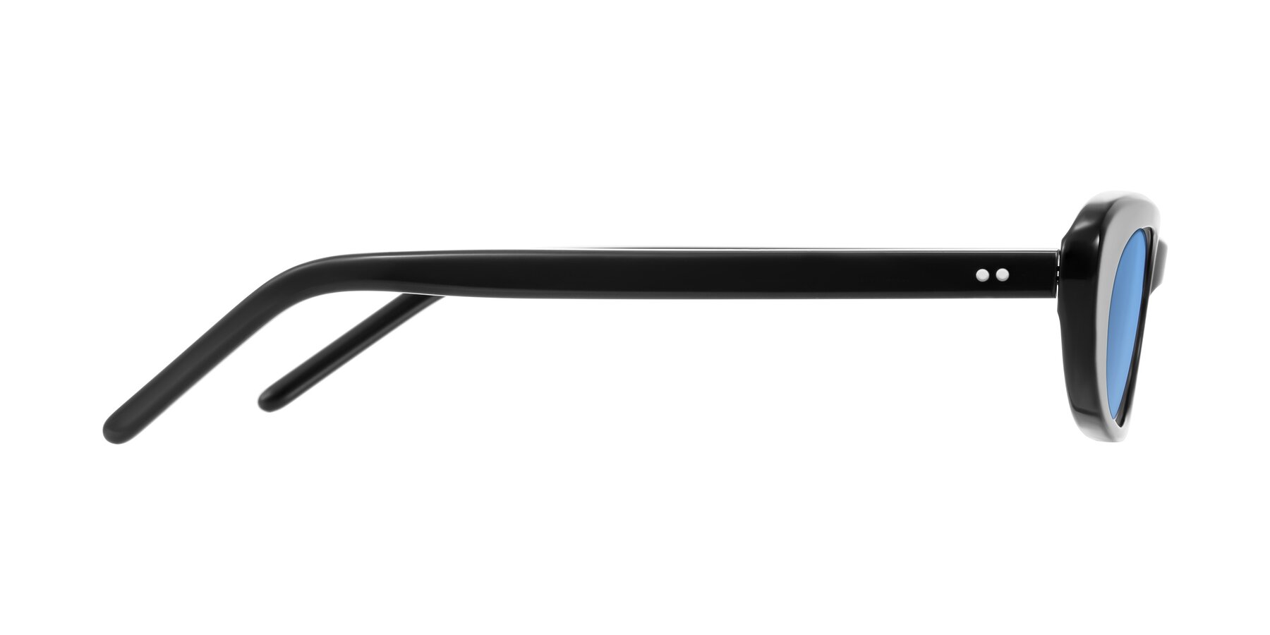 Side of Enzio in Black with Medium Blue Tinted Lenses